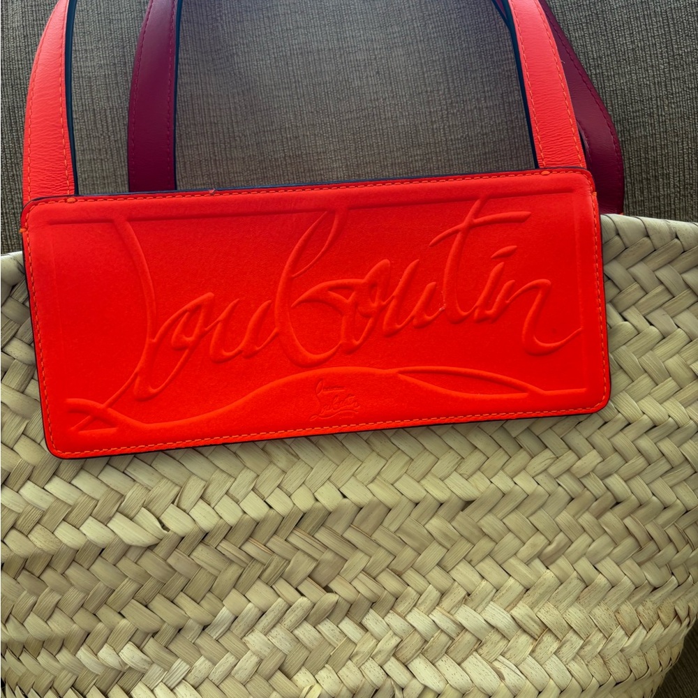 Christian Louboutin Straw Tote Bag with Orange Leather Trim - Picture 4 of 6